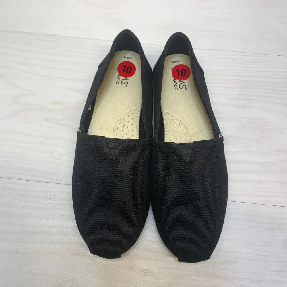 Womens TOMS Canvas Slip On Black Comfort Classic Lightweight‎  US Size 10